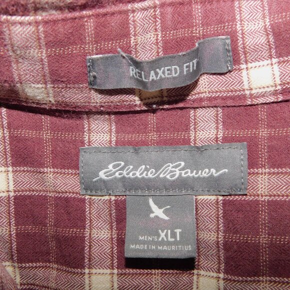 Eddie Bauer mens XLT XL Tall Brown Cream Check Button Front Long Sleeve Shirt - Picture 5 of 11